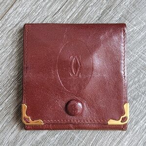 Cartier Burgundy Leather Key & Card Holder with Gold Corners